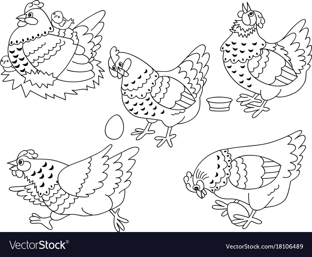 Set of hens chickens and eggs Royalty Free Vector Image