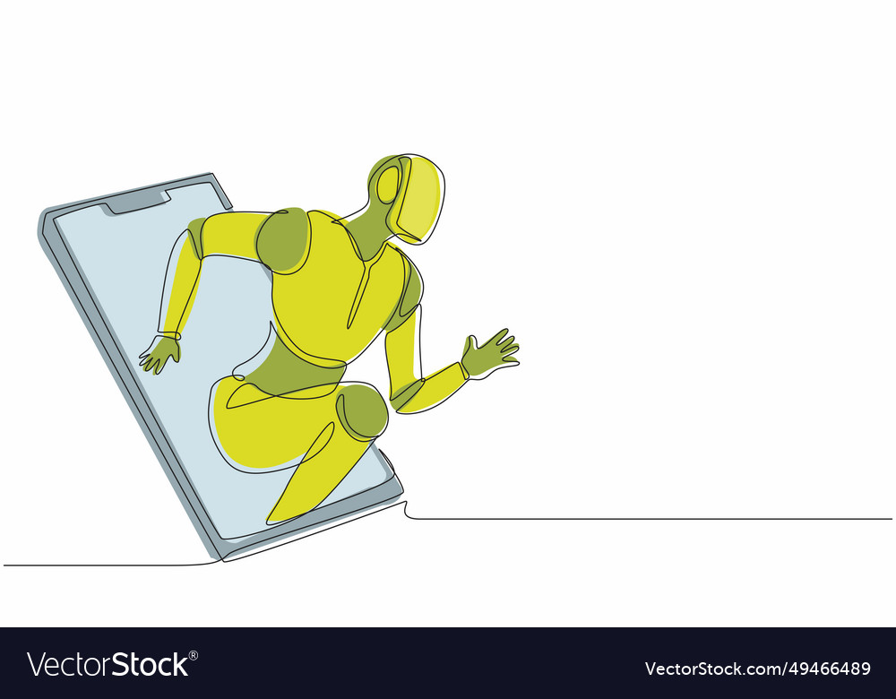 Single continuous line drawing robots come out vector image Single continuous line drawing robots come out