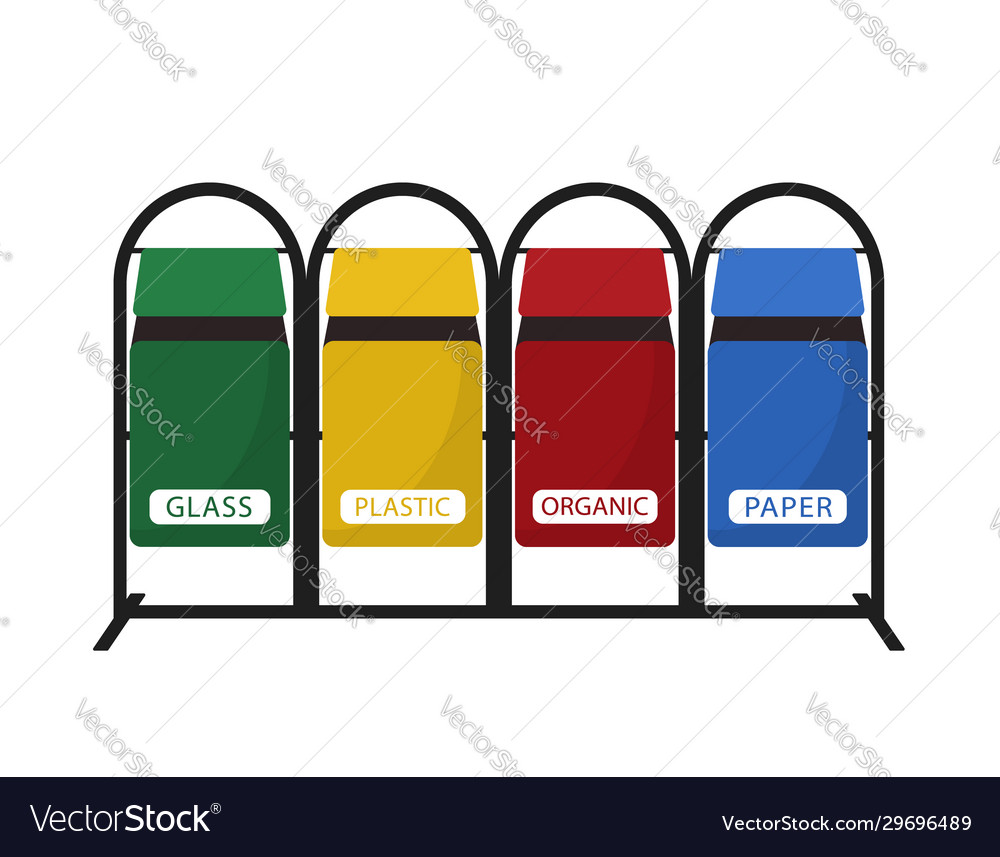 Sorting garbage colorful recycle trash bins
