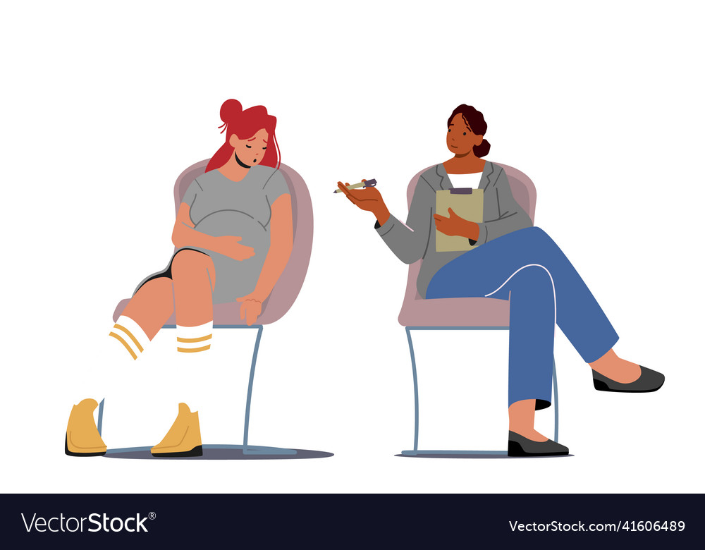 Upset pregnant woman with big belly visiting vector image Upset pregnant woman with big belly visiting
