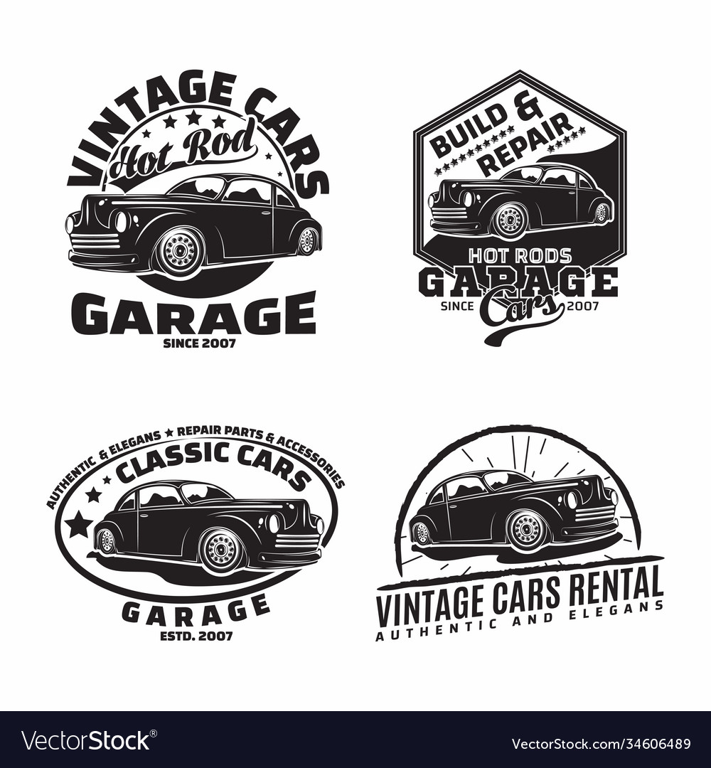 Vintage monochrome hot rod garage logo design Vector Image