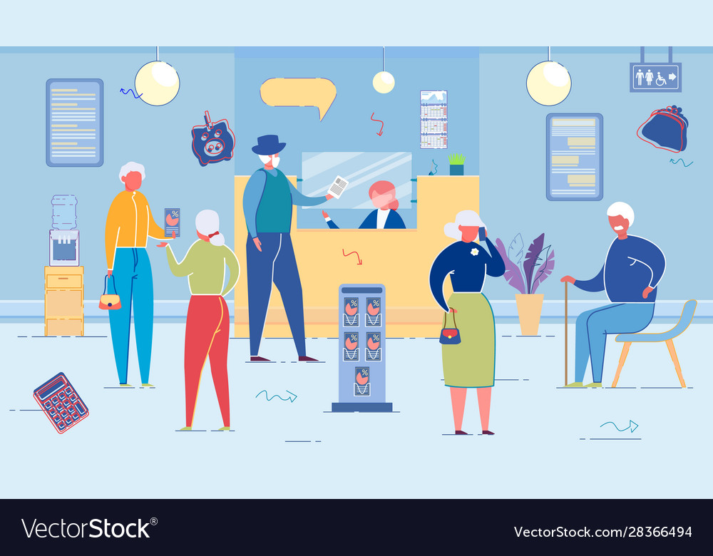 Bank Office With Employees Serve Senior Customers Vector Image