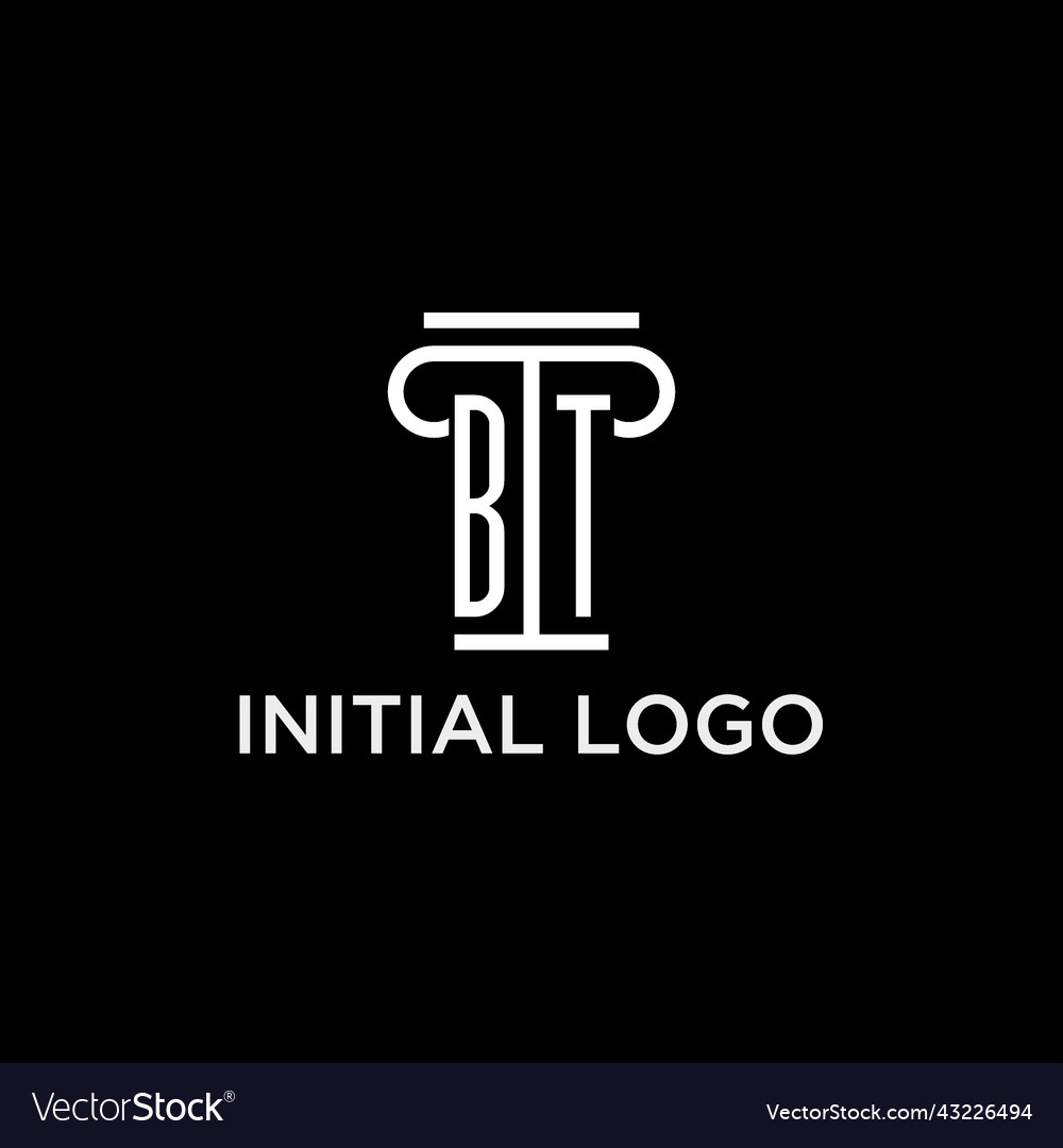 Bt monogram initial logo with pillar shape icon