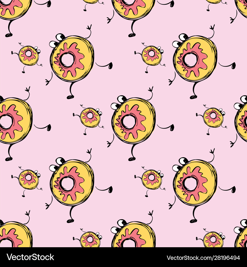 Donuts hand drawn seamless pattern Royalty Free Vector Image