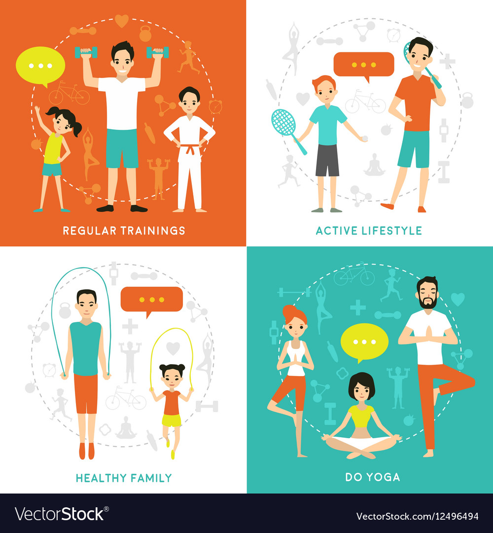 Healthy family flat concept Royalty Free Vector Image