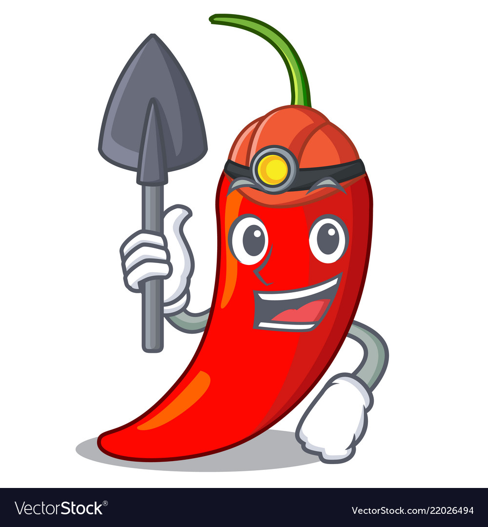 Miner hot chili pepper on cartoon table Royalty Free Vector