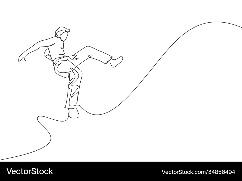 One single line drawing young energetic man Vector Image