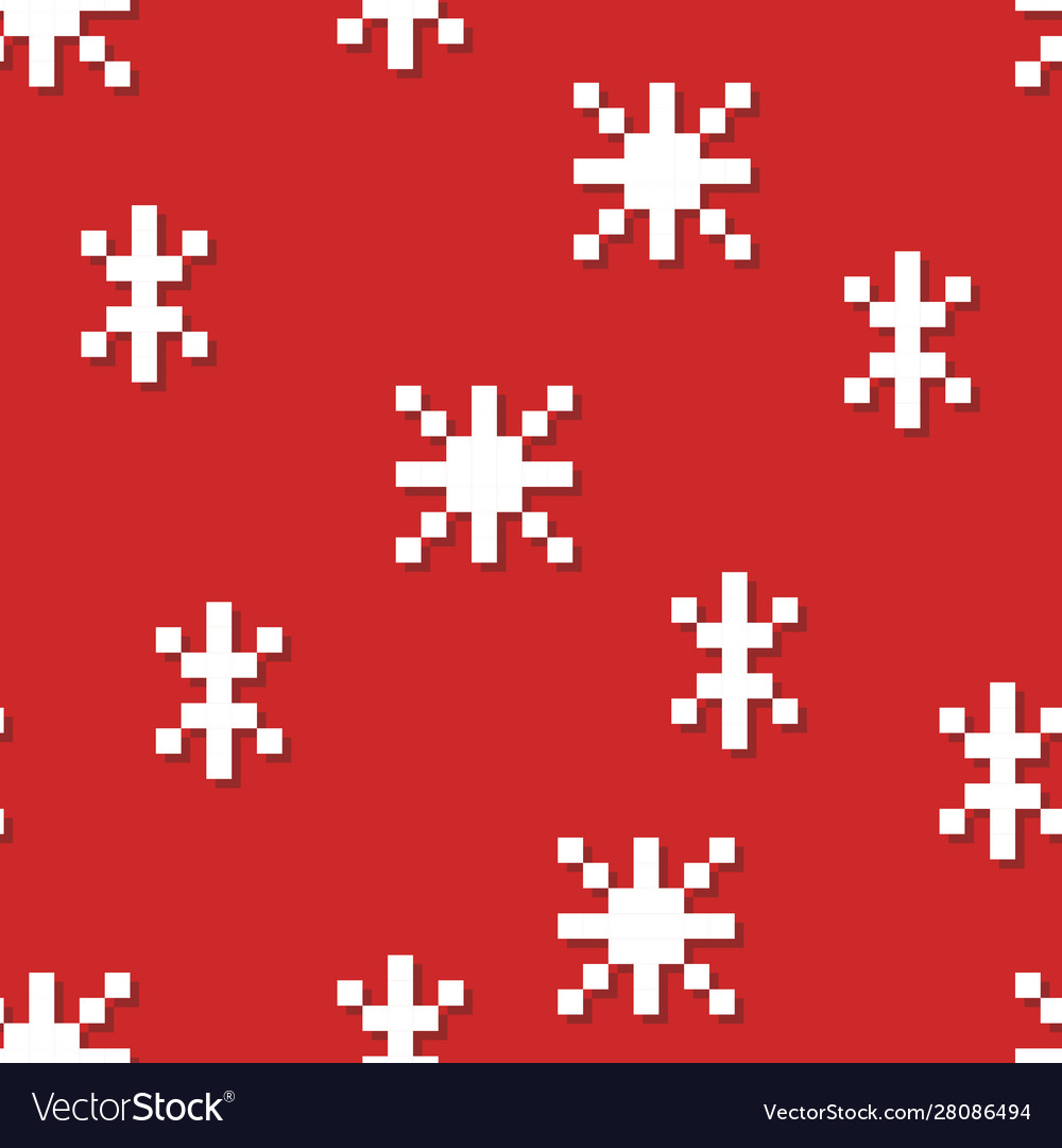 Pixel snowflake seamless pattern christmas colors