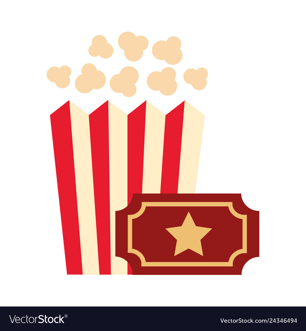 Popcorn and ticket isolated icon