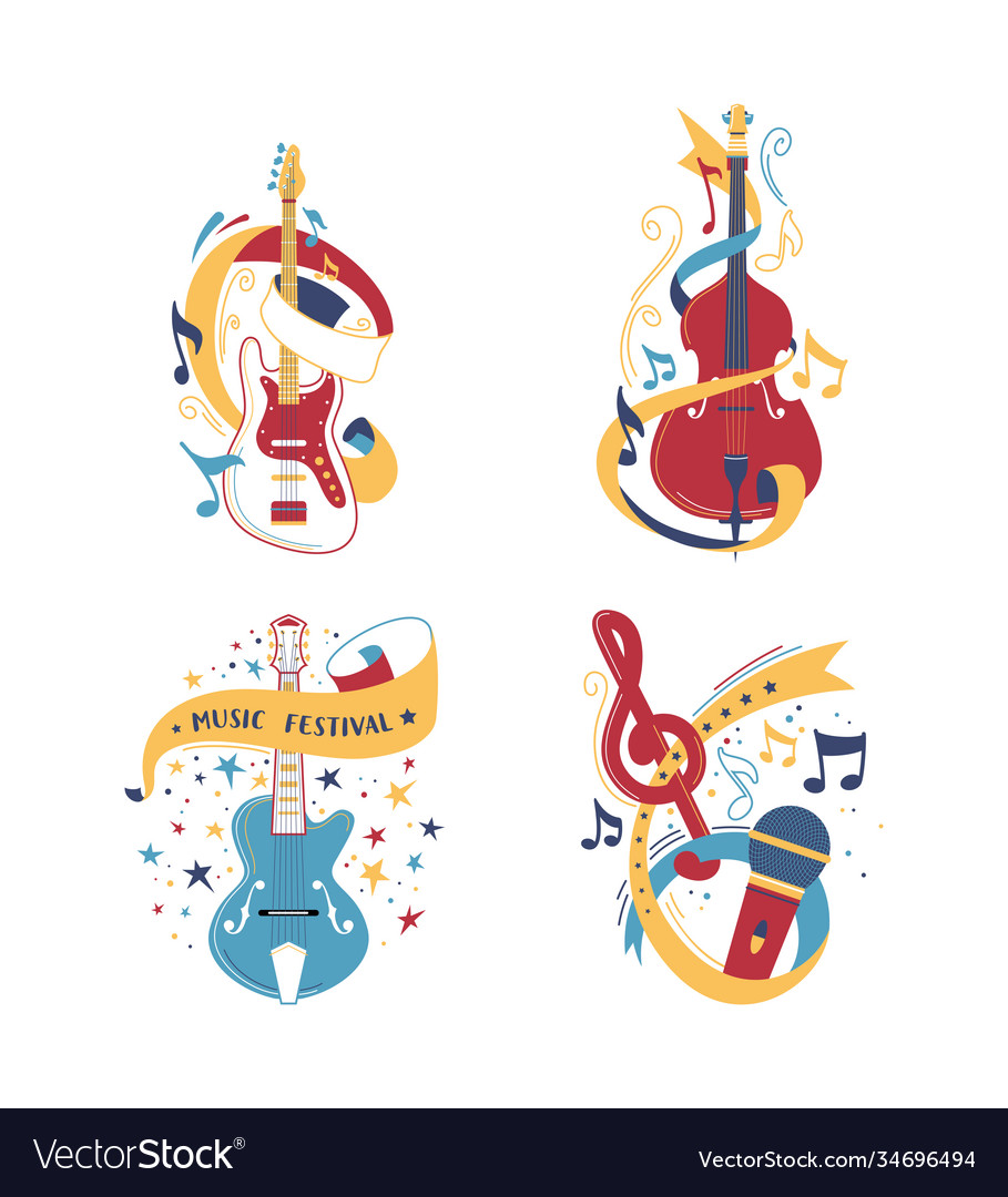 String and bowed musical instruments set vector image String and bowed musical instruments set