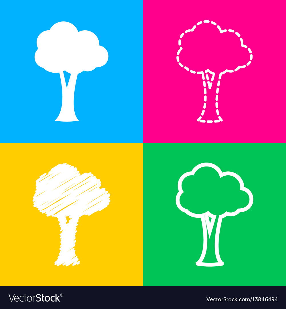 Tree sign four styles of icon on color