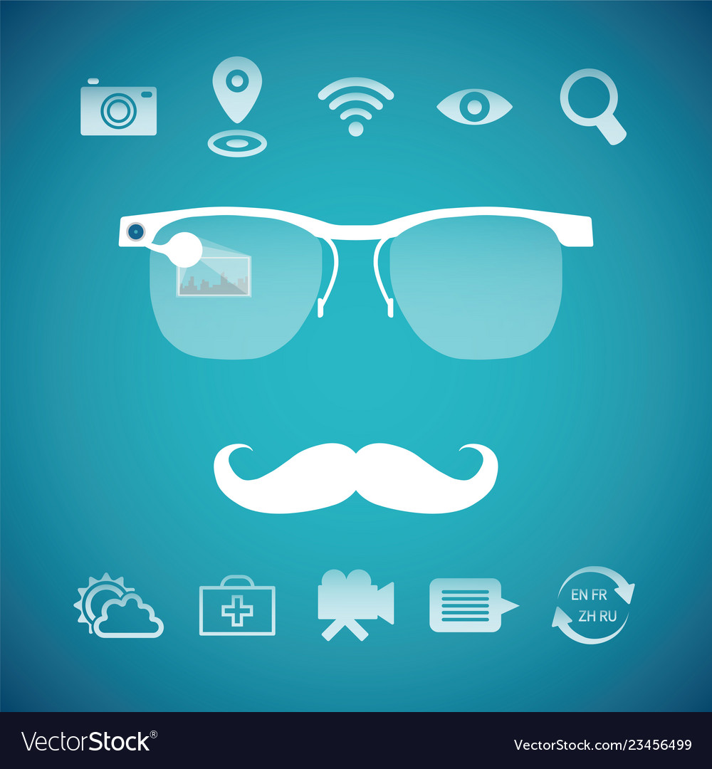 Concept of virtual mobile pc glasses functions vector image Concept of virtual mobile pc glasses functions