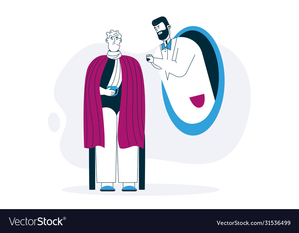 Doctor listens into stethoscope remote diagnosis vector image Doctor listens into stethoscope remote diagnosis