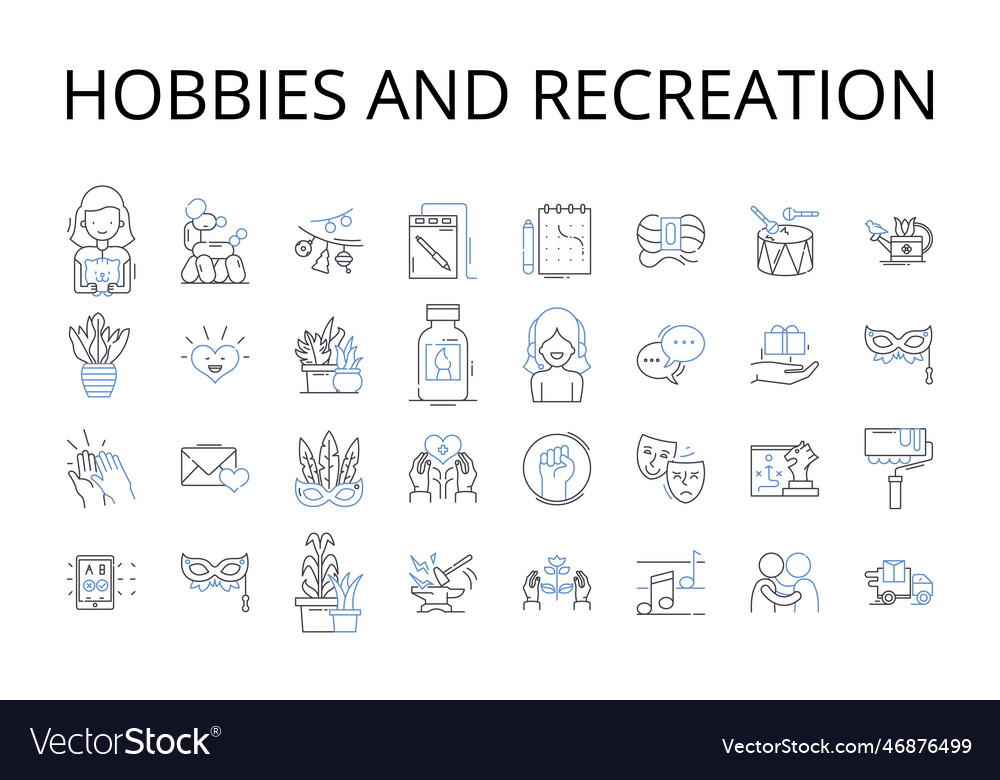 Hobbies and recreation line icons collection