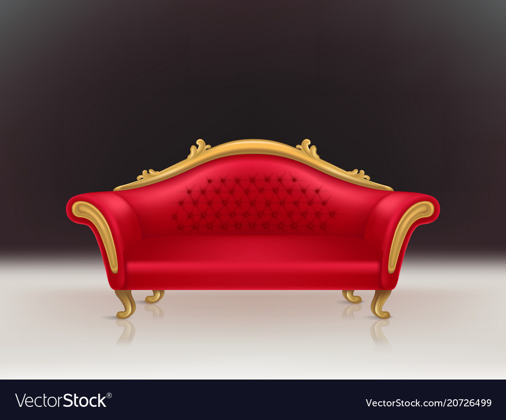 Realistic luxurious red velvet sofa couch