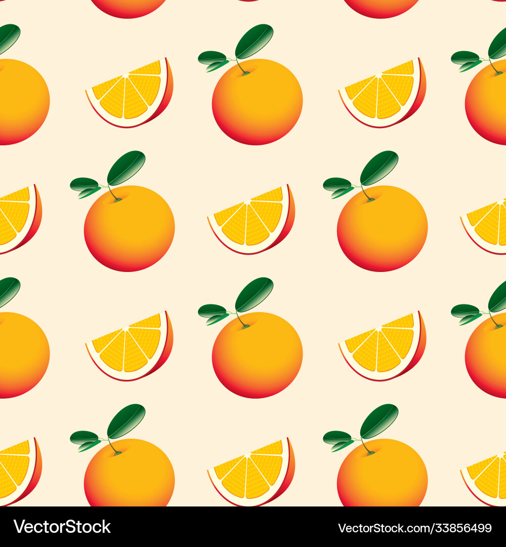 Seamless pattern with oranges and green leaves Vector Image