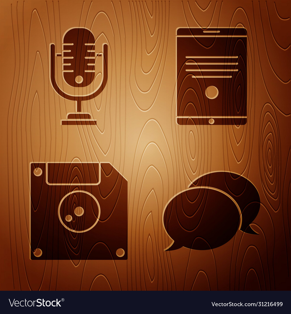 Set speech bubble chat microphone floppy disk Vector Image Set speech bubble chat microphone floppy disk