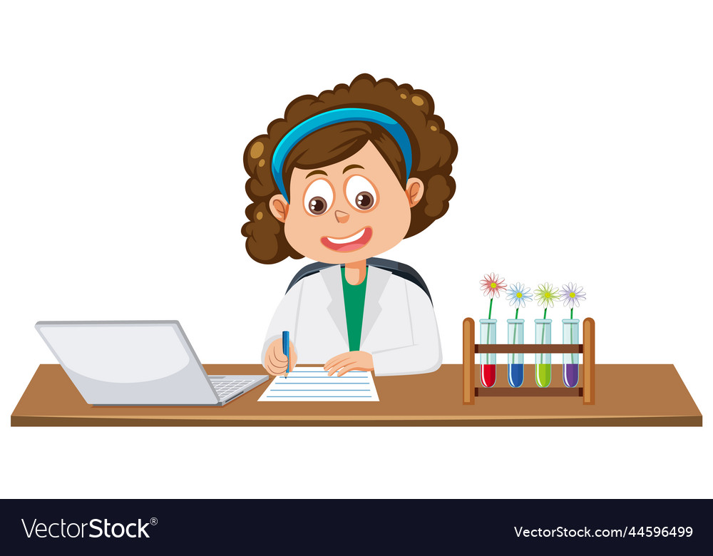 Student taking note on science experiment vector image Student taking note on science experiment