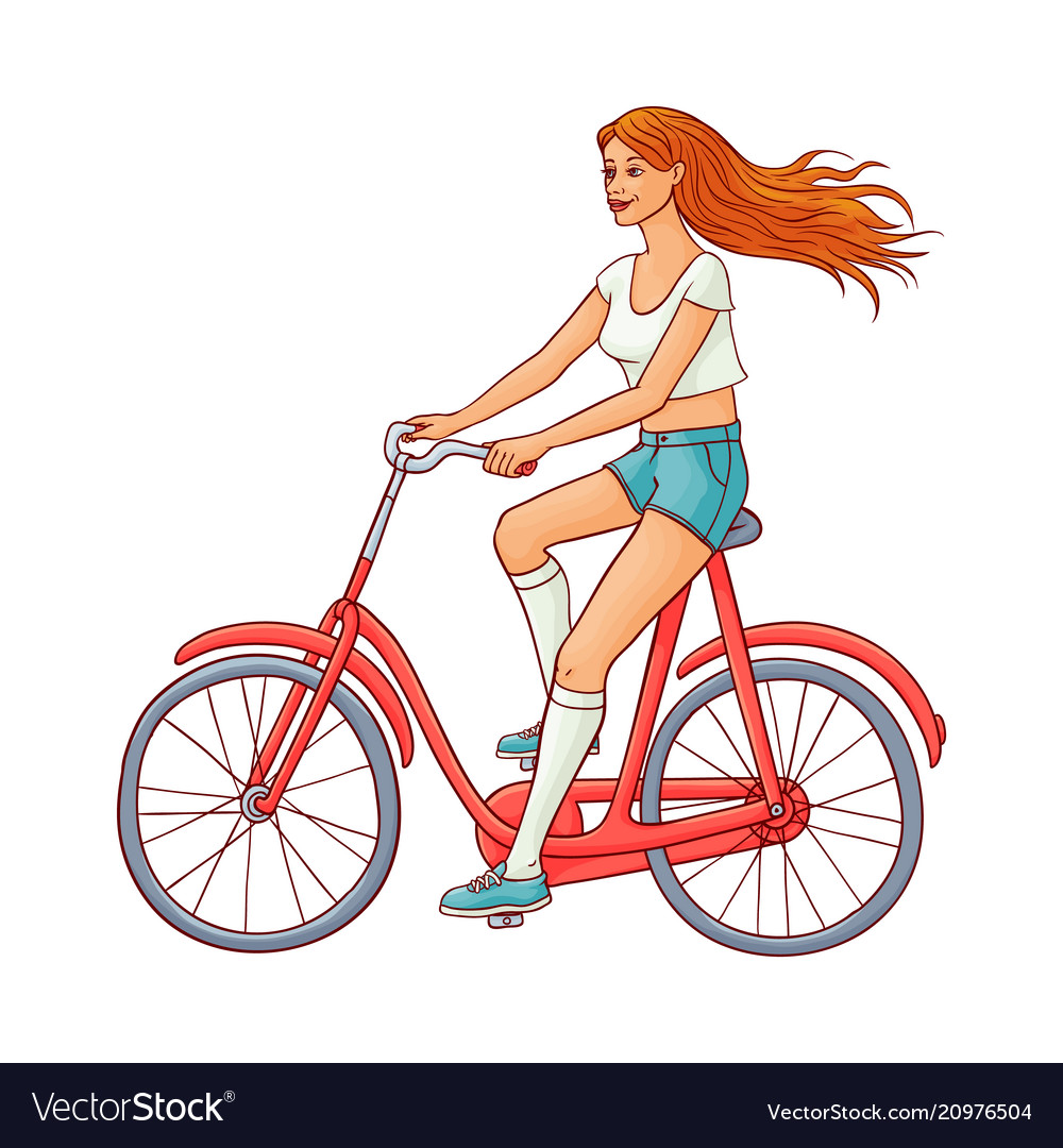 Cute woman riding vintage bicycle