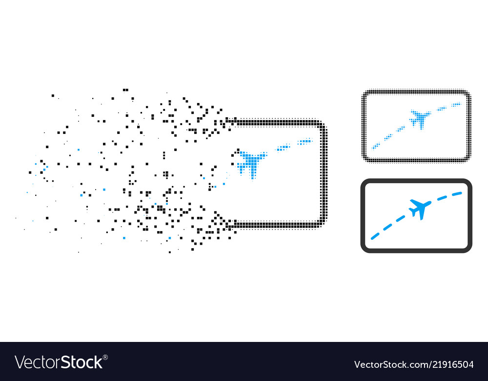 Decomposed pixel halftone plane route icon Vector Image Decomposed pixel halftone plane route icon