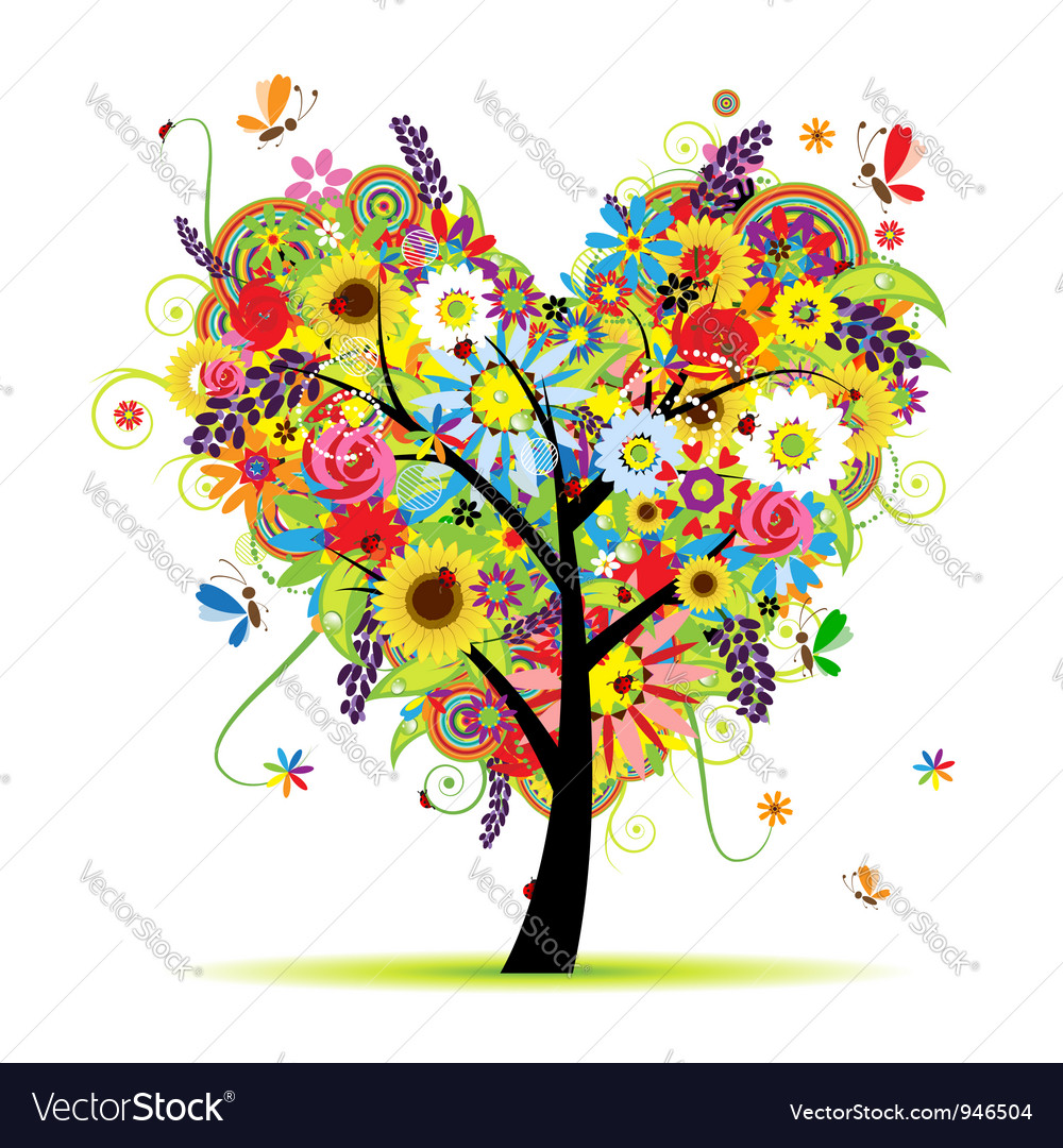 Floral Heart Tree with Summer Blooms