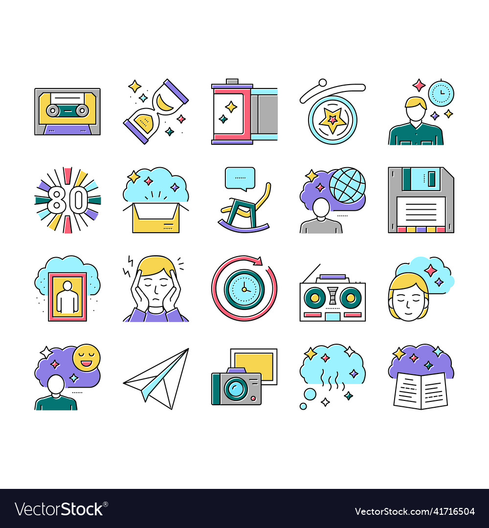Nostalgia and memory collection icons set Vector Image Nostalgia and memory collection icons set