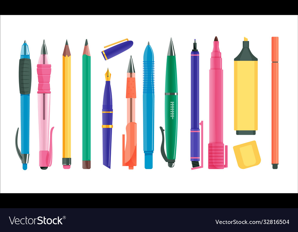 Pens and pencils set Royalty Free Vector Image