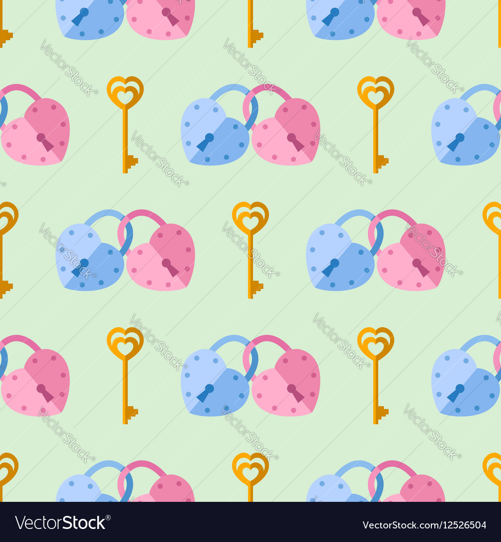 Seamless pattern padlock key with heart shape