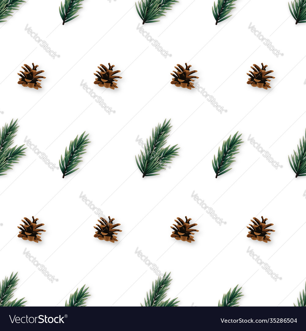 Seamless pattern with realistic pine tree