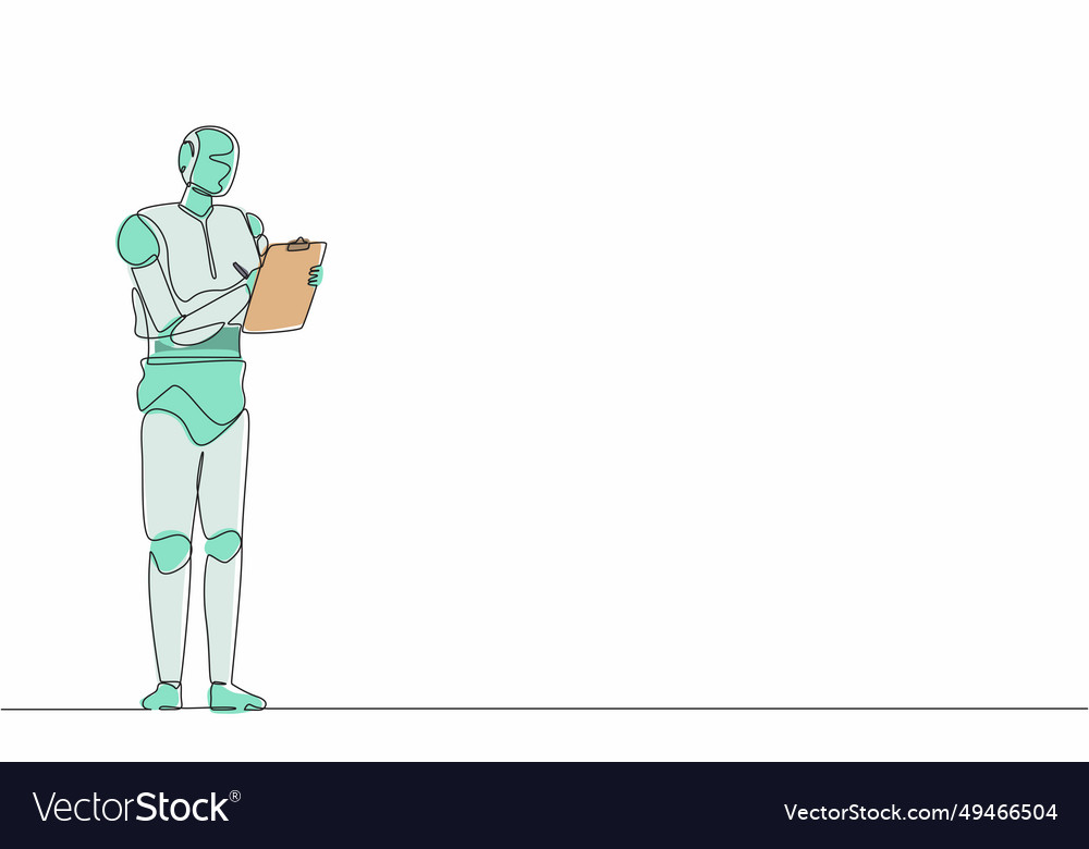 Single one line drawing robot standing vector image Single one line drawing robot standing