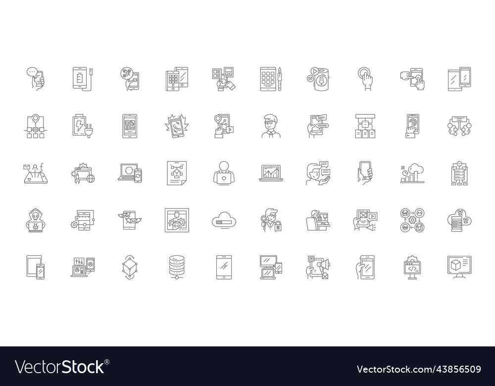 App programming concept linear icons vector image App programming concept linear icons