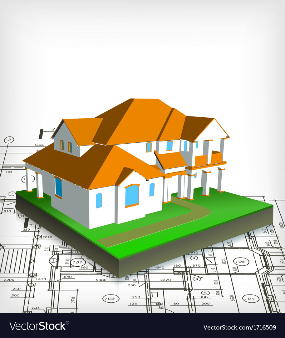 Architectural house technical draw Royalty Free Vector Image