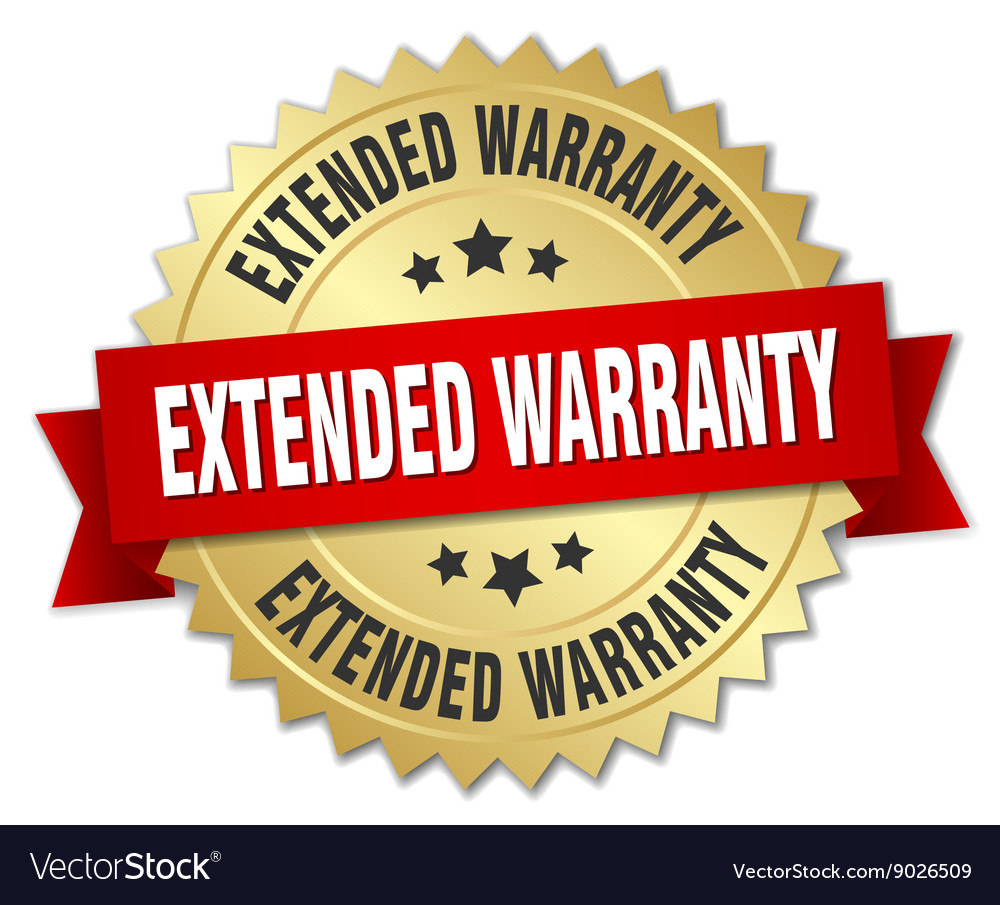 Extended warranty 3d gold badge with red ribbon