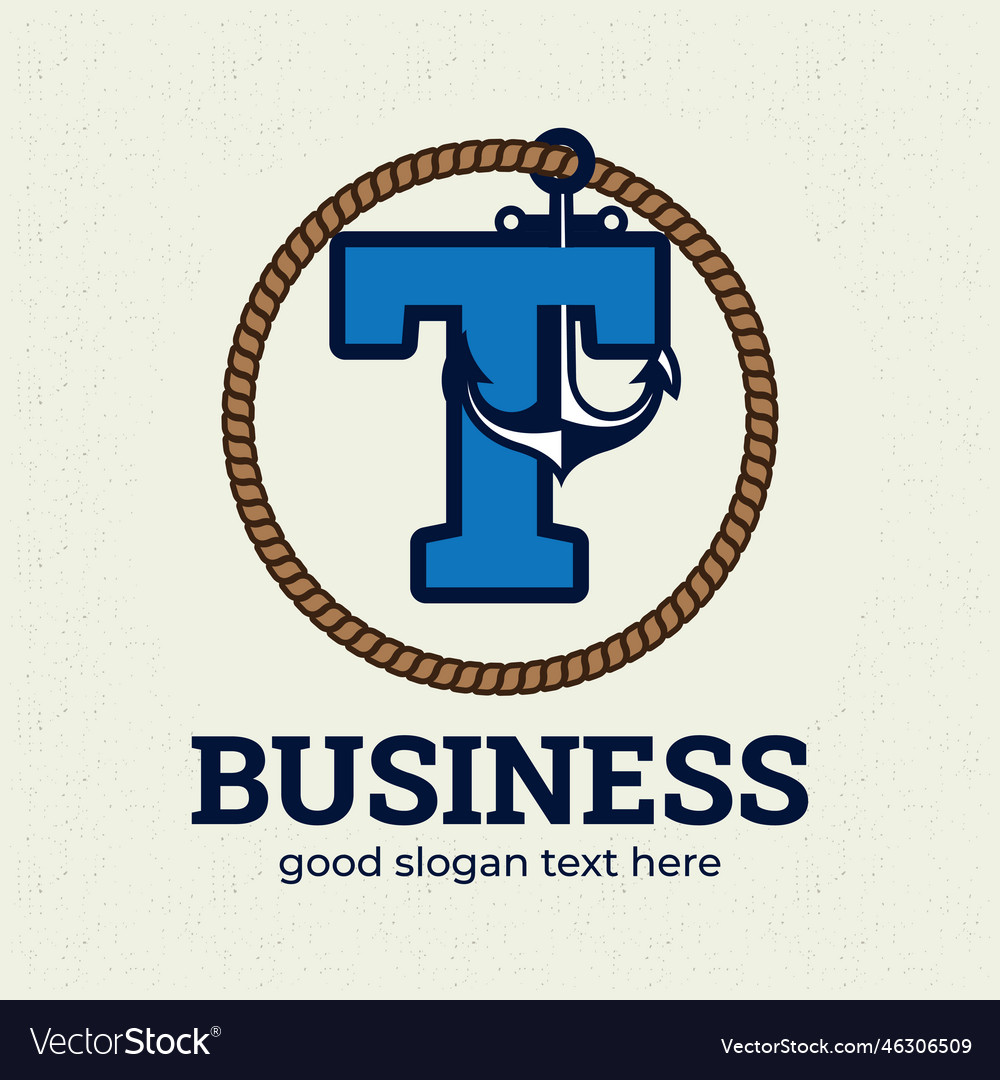 Letter t logo with anchor design template