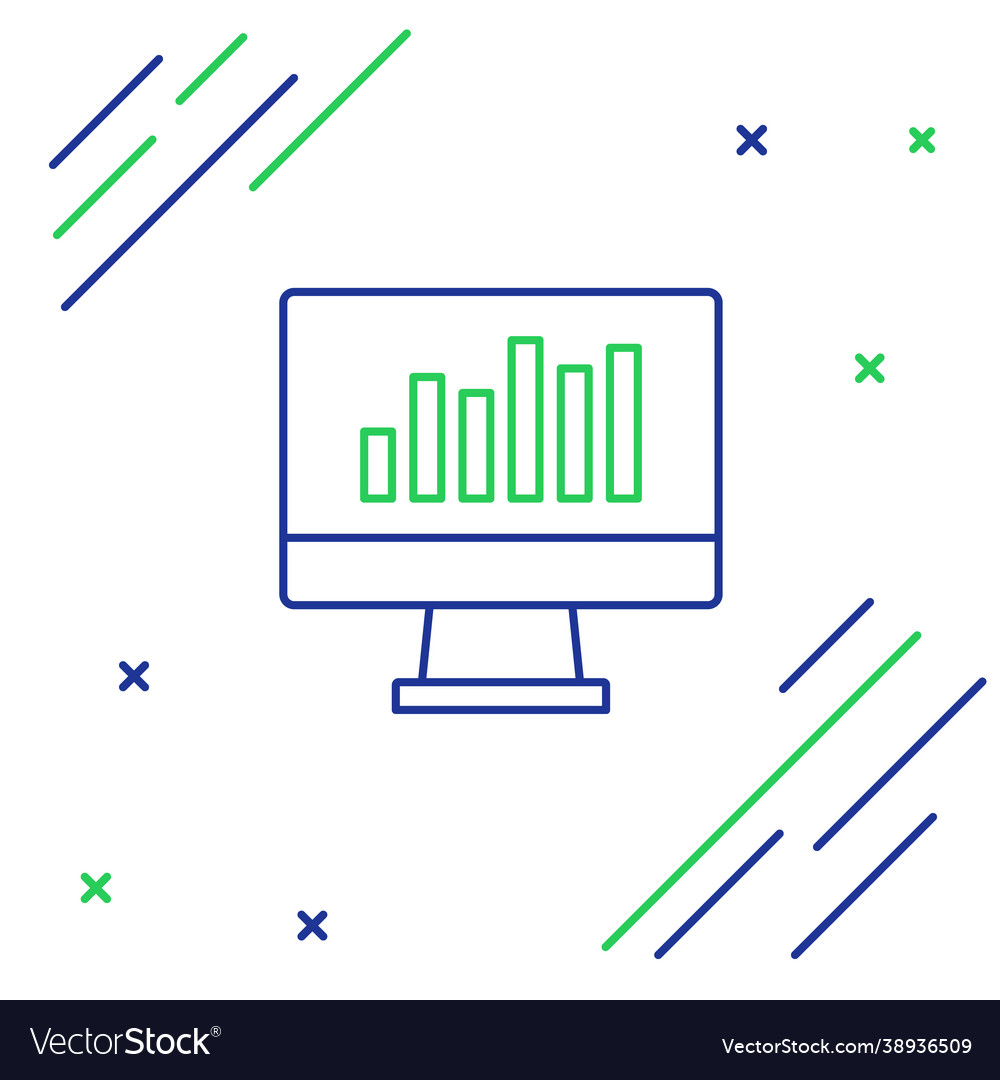 Line computer monitor with graph chart icon vector image Line computer monitor with graph chart icon