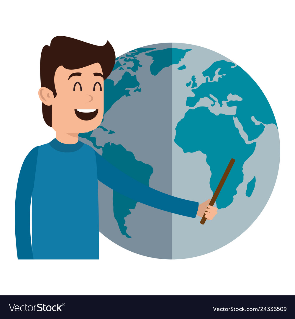 Man teaching with world planet character Vector Image Man teaching with world planet character