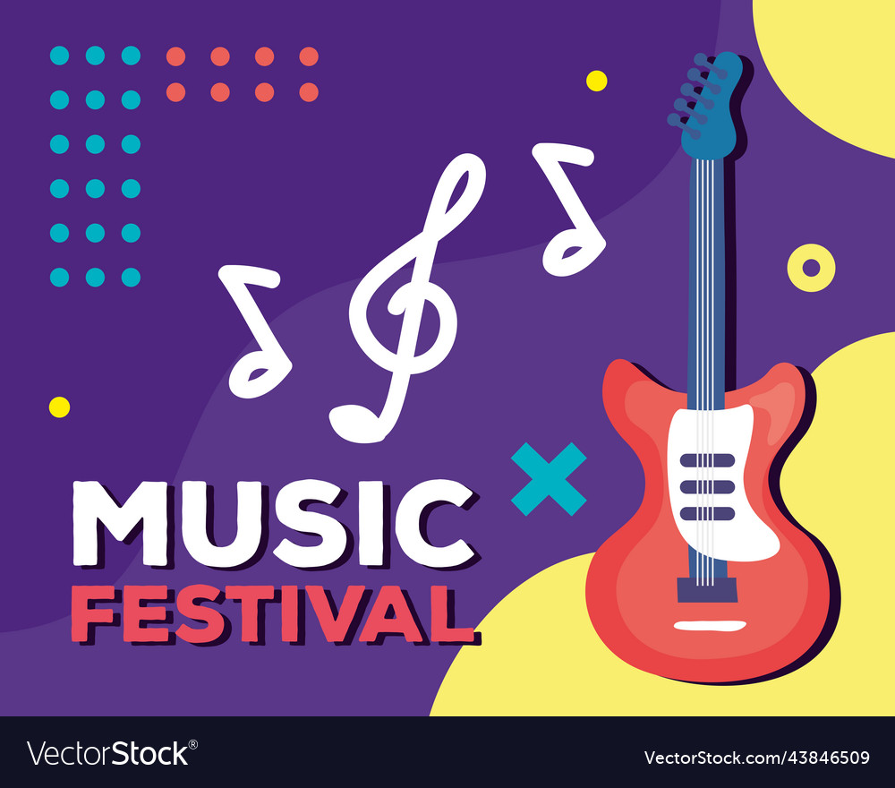 Music festival lettering with electric guitar Vector Image