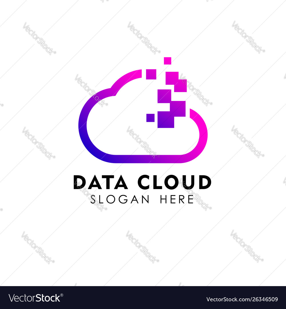 Pixel cloud logo design template data server vector image Pixel cloud logo design template data server