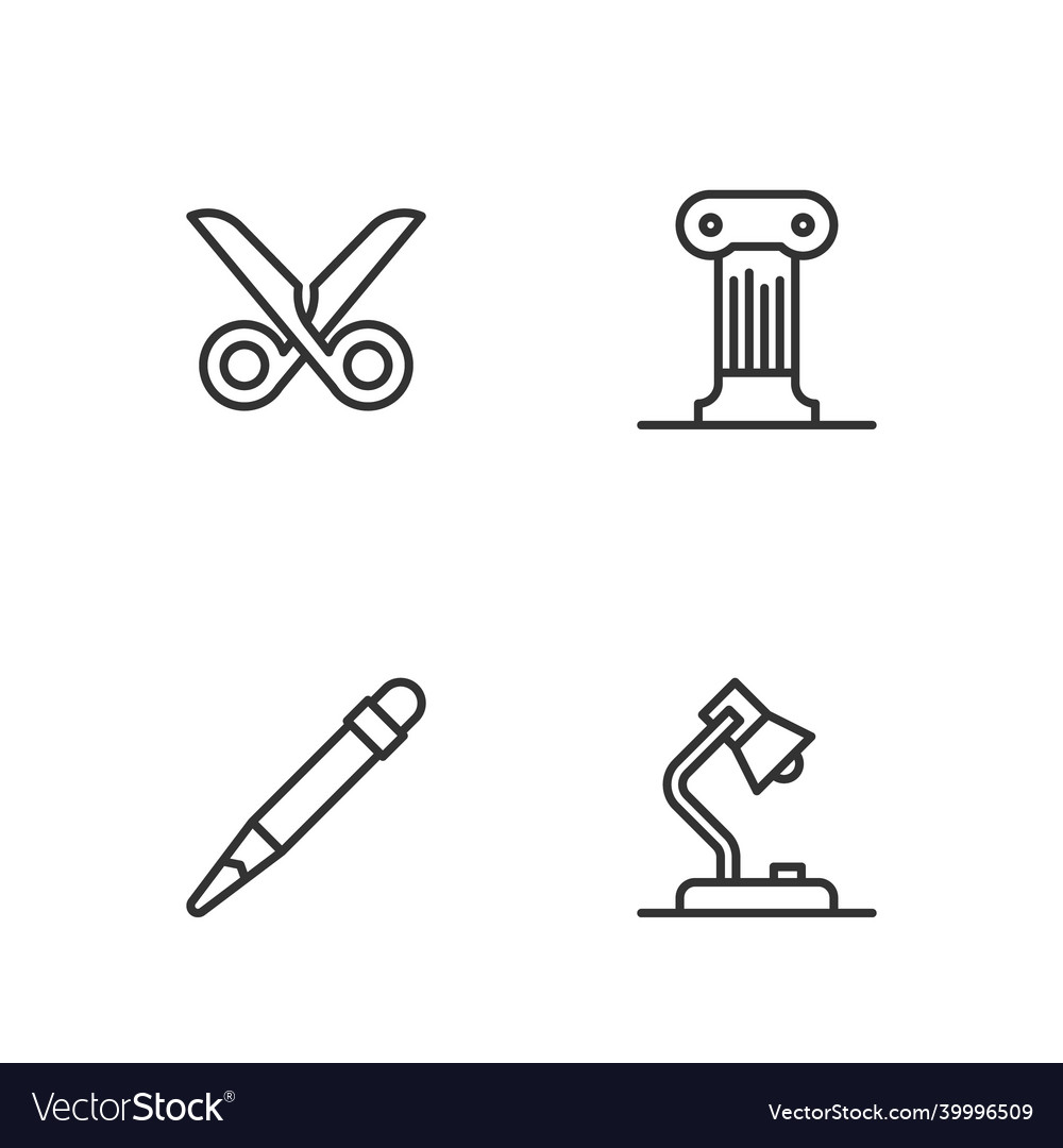 Set line table lamp pencil with eraser scissors Vector Image Set line table lamp pencil with eraser scissors
