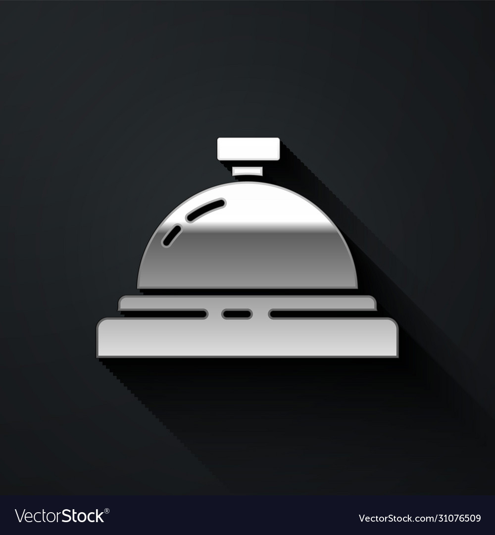 Silver hotel service bell icon isolated on black