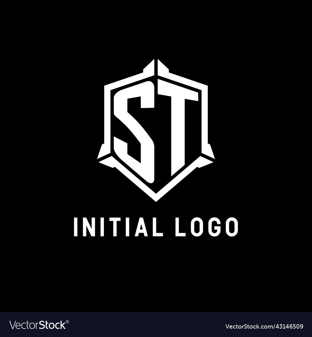 St logo initial with shield shape design style Vector Image St logo initial with shield shape design style