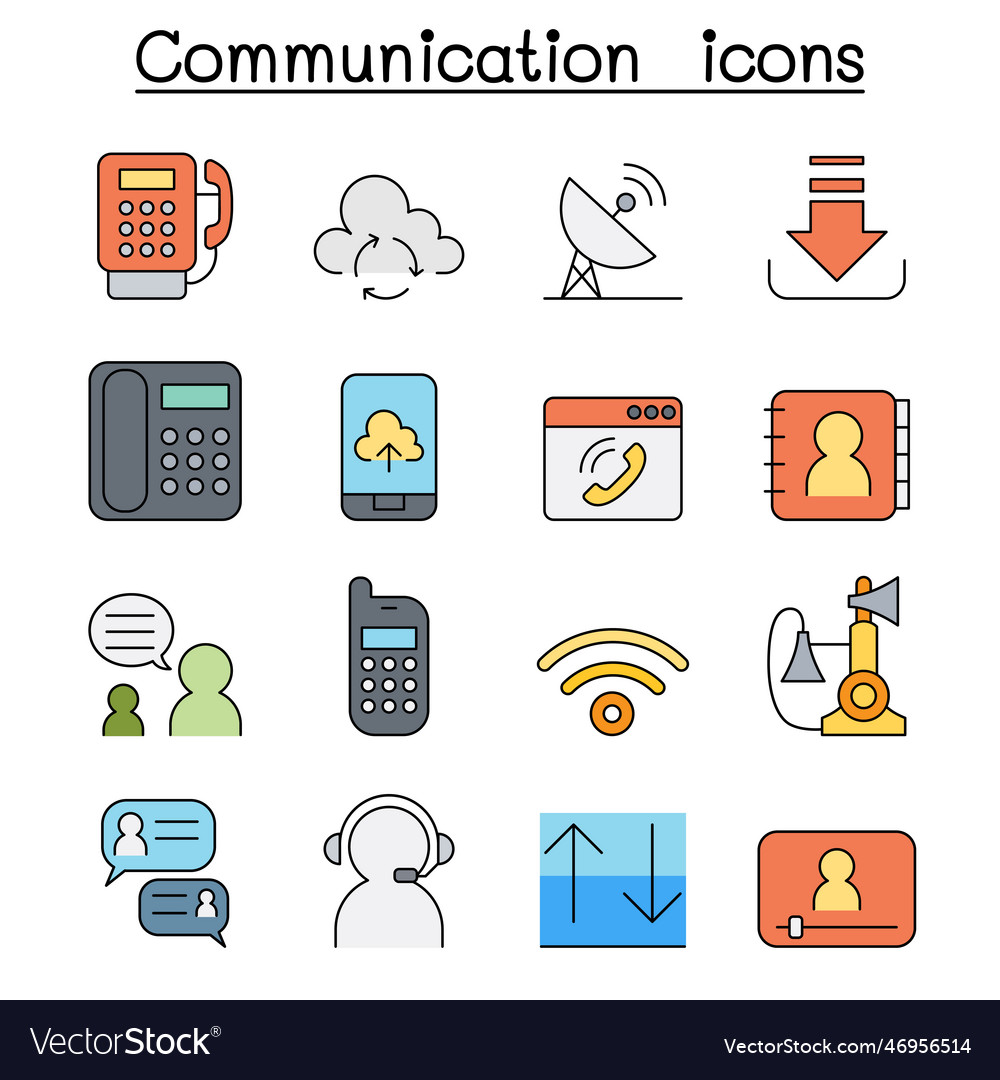 Communication and technology color line icon set Vector Image