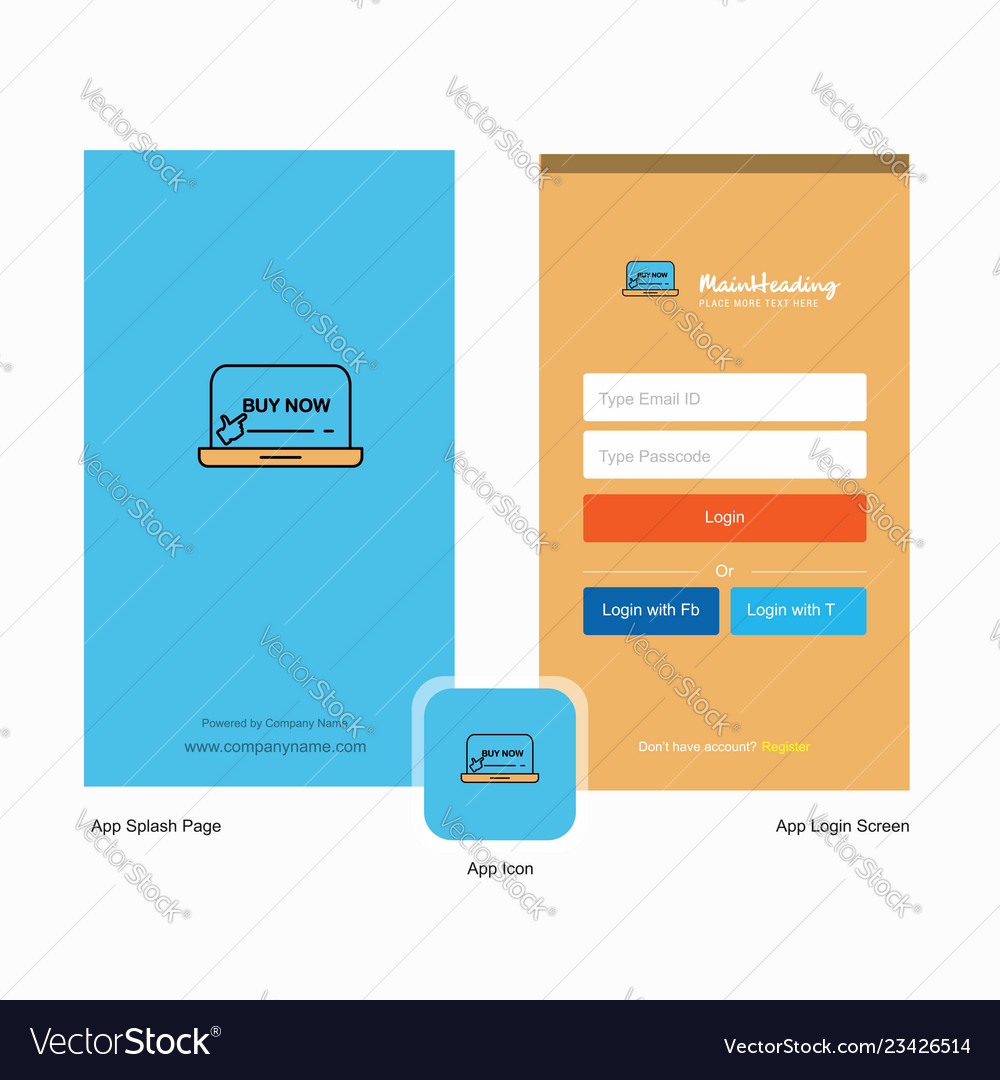 Company online shopping splash screen and login