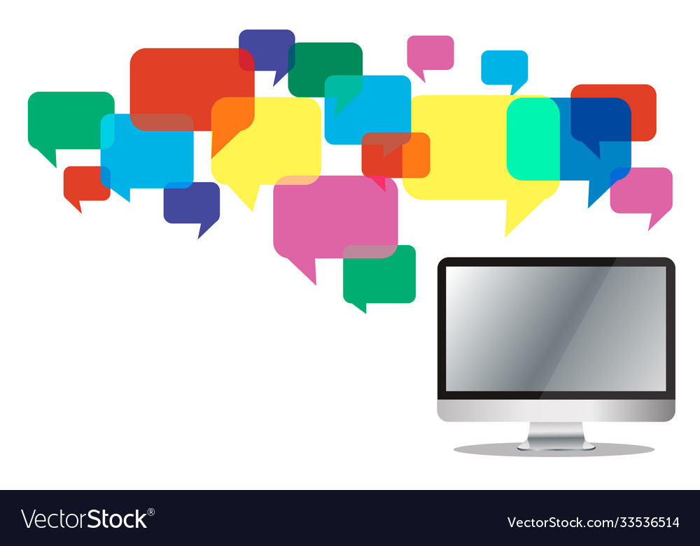Computer with colorful chat box message vector image Computer with colorful chat box message