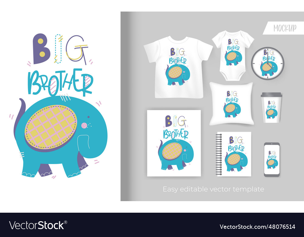 Cute elephant with big brother text design