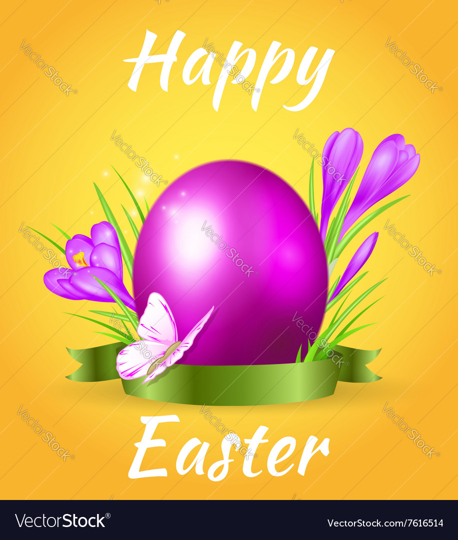 Easter card with egg and violet crocuses