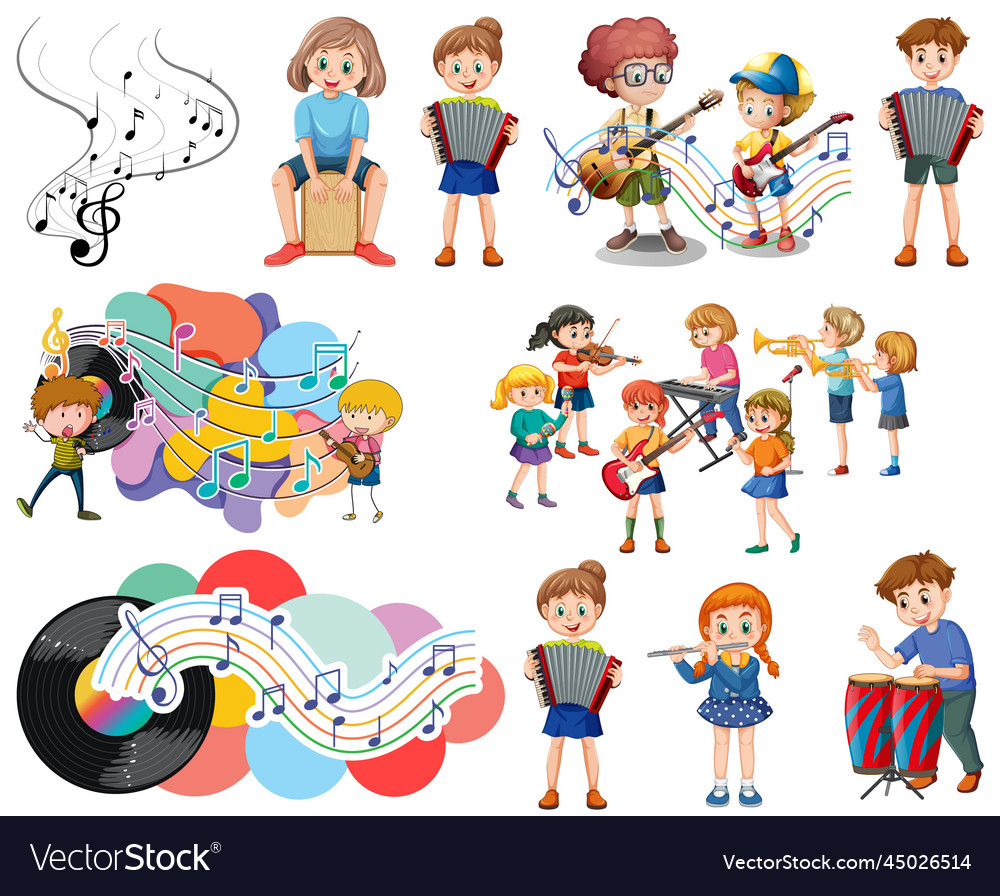 Kids Musical Instruments And Music Symbols Set Vector Image