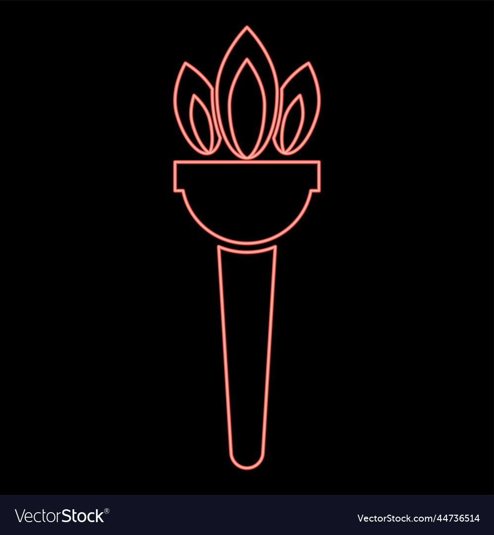 Neon torch flambeau red color image flat style vector image Neon torch flambeau red color image flat style