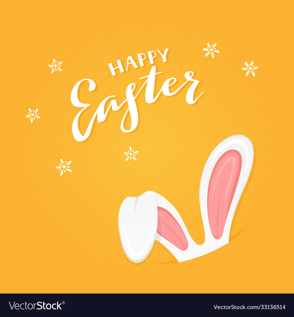Orange background with rabbit ears and text happy