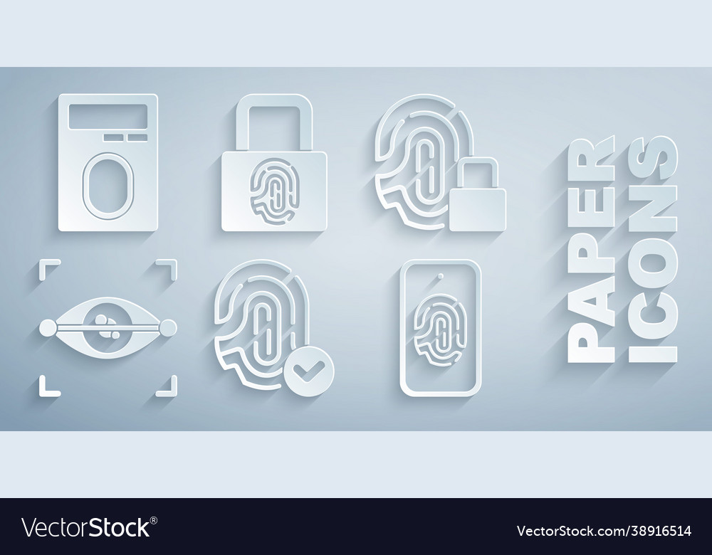 Set fingerprint with lock eye scan mobile vector image Set fingerprint with lock eye scan mobile